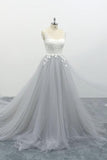 Square Neck Appliques Tulle A-line Wedding Dress On Sale-27dress