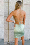 Square Neck Mint Green Tight Homecoming Dress