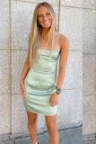 Square Neck Mint Green Tight Homecoming Dress