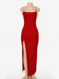 Square Neckline Jersey Split Front Prom Dress - Sheath/Column Floor-length