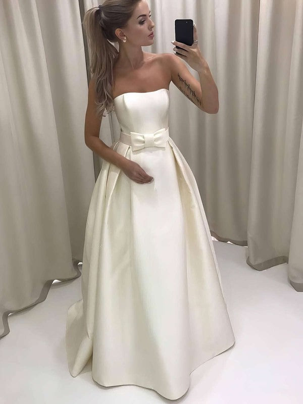 Straight Satin Floor-length Wedding Dress with Bow for Ball Gown Look