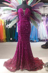 Strapless Fuchsia Mermad Sequins Long Prom Dress