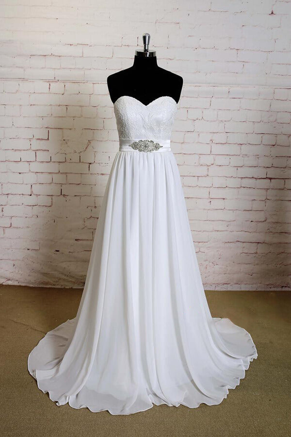 Strapless Lace Chiffon A-line Wedding Dress On Sale-27dress