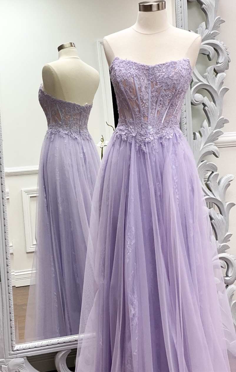 Strapless Lavender A-line Long Formal Dress with Applique-27dress