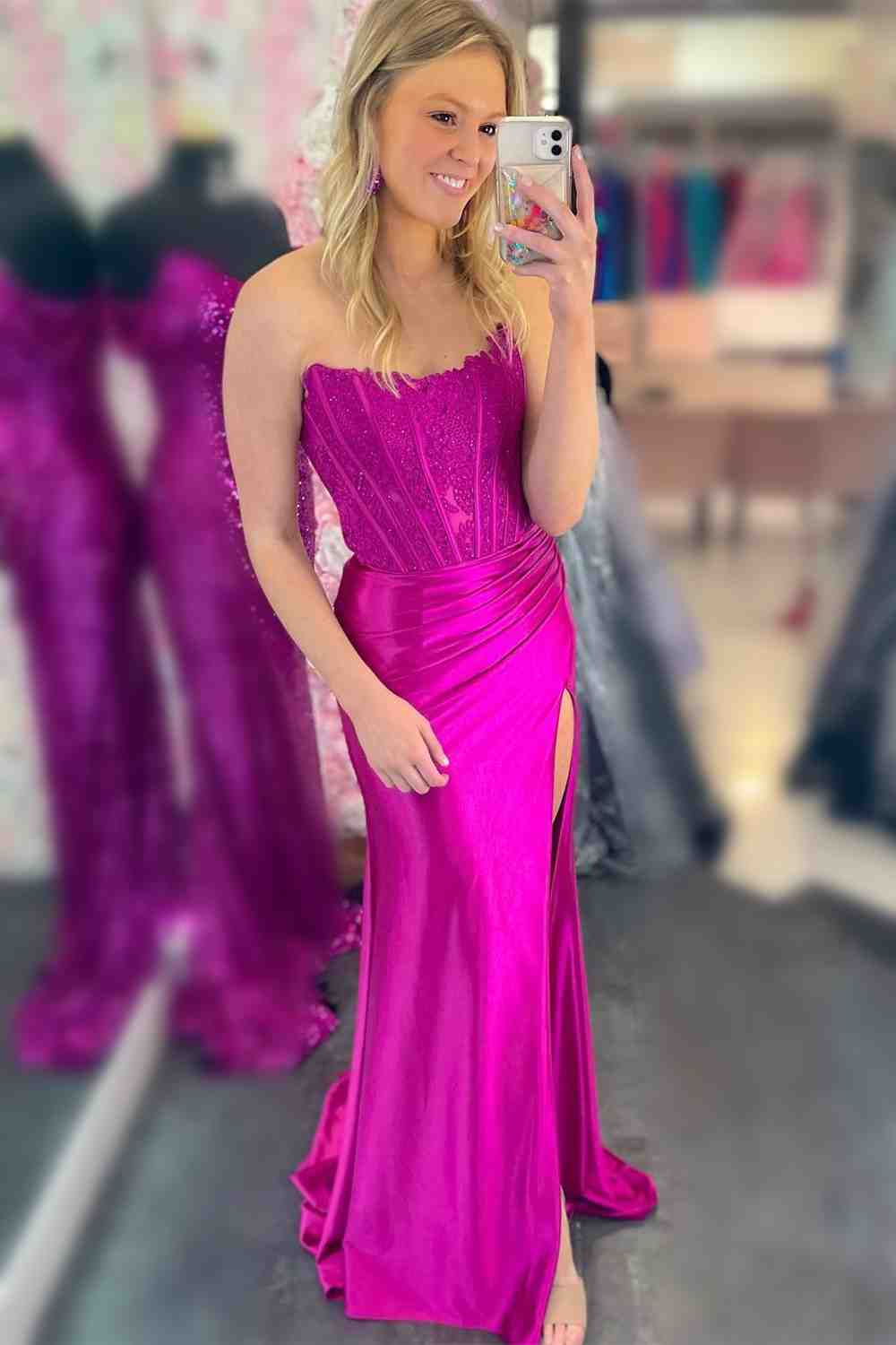 Strapless Mermaid Long Prom Dress with High Split-27dress