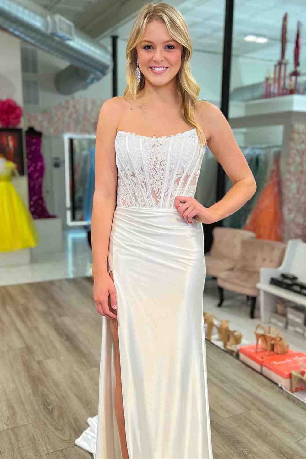 Strapless Mermaid Long Prom Dress with High Split-27dress