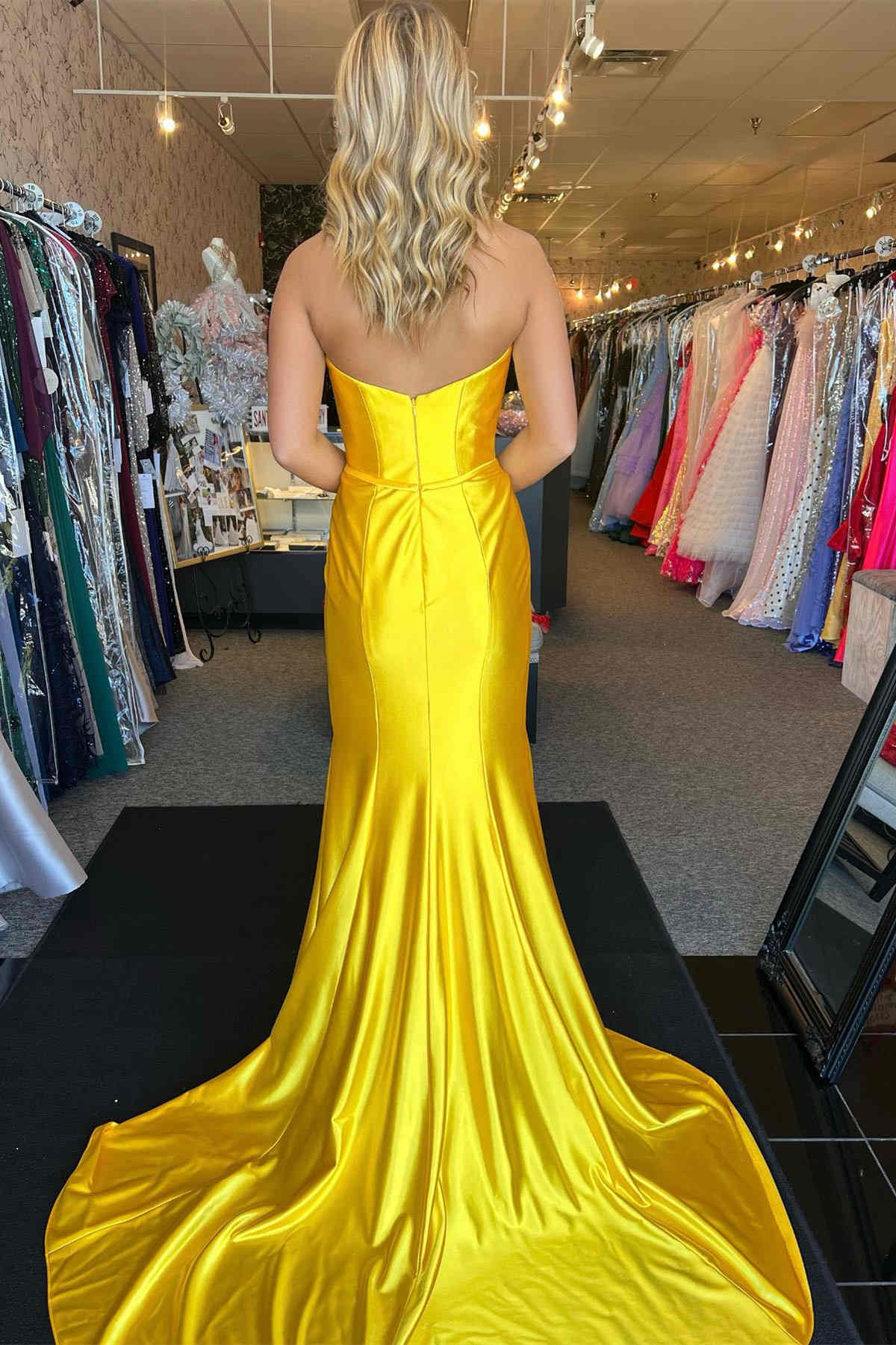 Strapless Pleated Bow Mermaid Long Prom Dress with Train-27dress