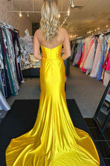 Strapless Pleated Bow Mermaid Long Prom Dress with Train-27dress