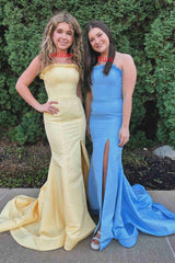 Strapless Sleeveless Ruffle Mermaid Slit Long Prom Dress-27dress