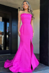 Strapless Sleeveless Ruffle Mermaid Slit Long Prom Dress-27dress