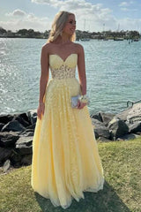 Strapless Sweetheart Applique A-Line Long Prom Dress-27dress