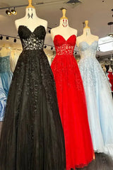 Strapless Sweetheart Applique A-Line Long Prom Dress-27dress