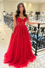 Strapless Sweetheart Applique A-Line Long Prom Dress-27dress