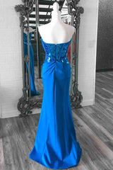 Strapless Sweetheart Blue Sequins Long Prom Dress with Slit-27dress