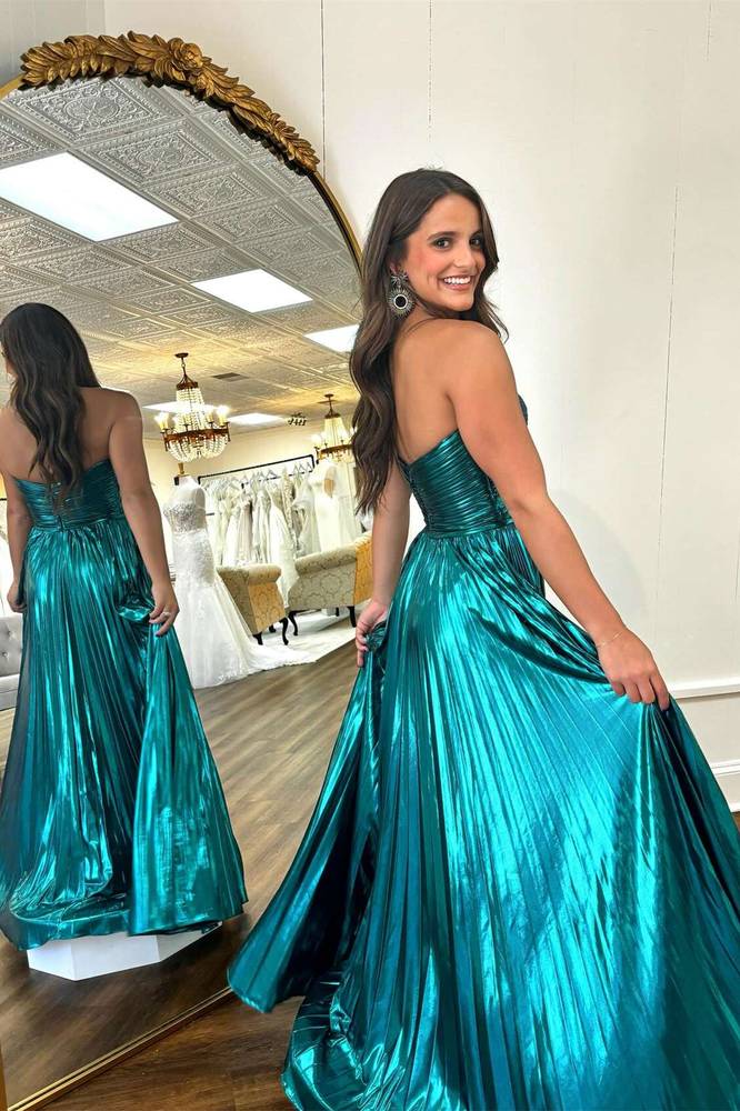 Strapless Sweetheart Keyhole Pleated Prom Dress with Slit-27dress