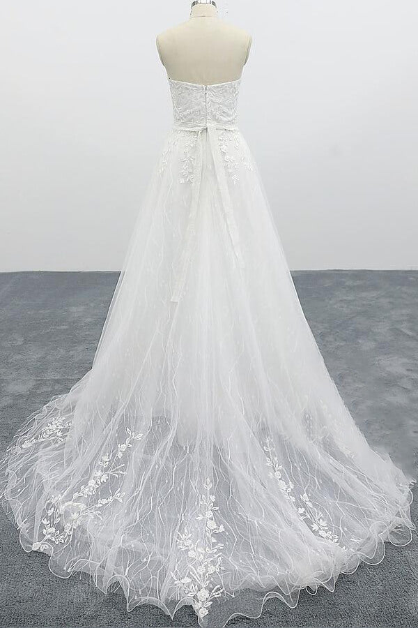 Strapless Tulle Chapel Train A-line Wedding Dress On Sale-27dress