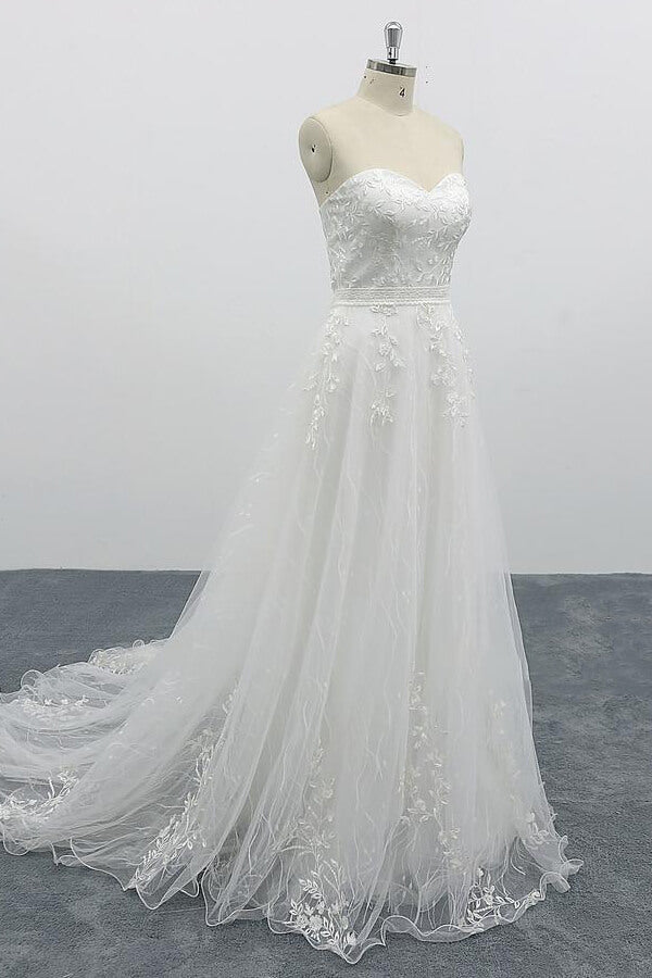 Strapless Tulle Chapel Train A-line Wedding Dress On Sale-27dress