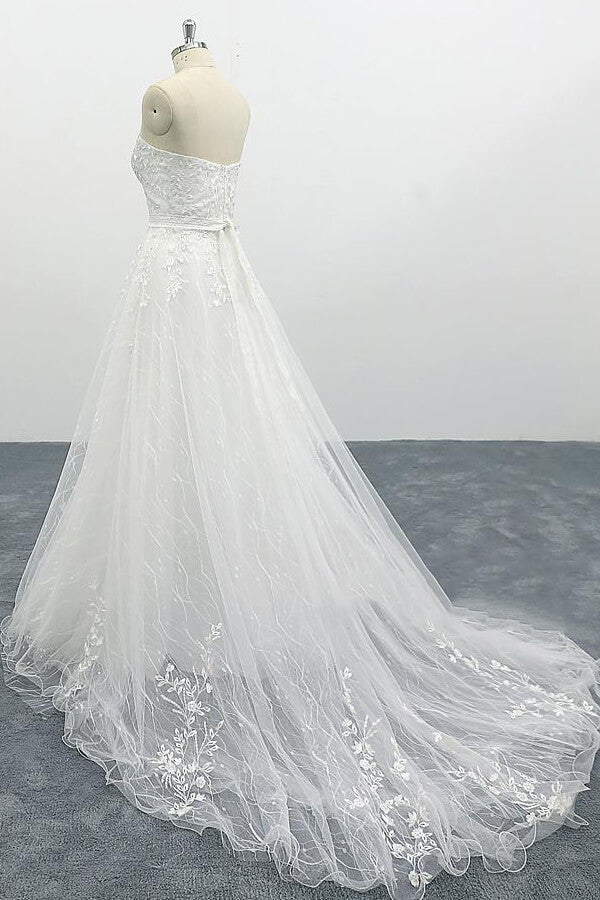 Strapless Tulle Chapel Train A-line Wedding Dress On Sale-27dress