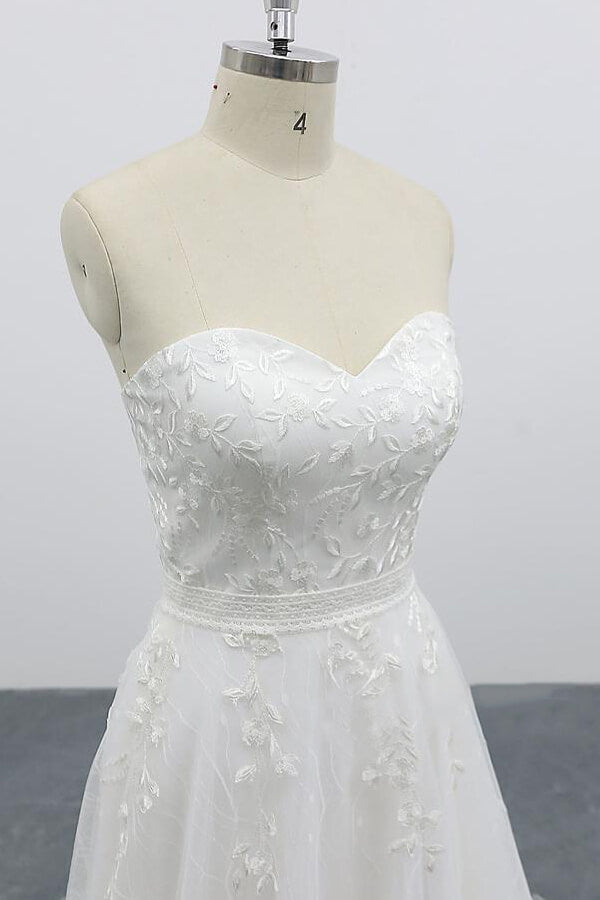 Strapless Tulle Chapel Train A-line Wedding Dress On Sale-27dress