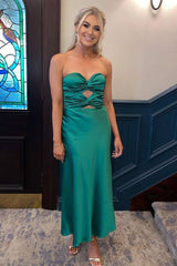 Strapless Twist Knot Green Long Prom Dress