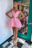 Straps Pink Jacquard A-Line Short Homecoming Dress