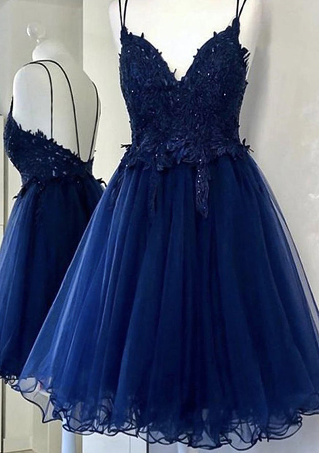 Stunning A-line V-Neck Homecoming Dress with Beaded Lace Appliqu¡§|s - 27Dress