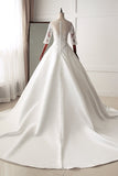 Stunning Jewel Satin Tulle White Wedding Dress Half Sleeves Appliques Bridal Gowns Online-27dress