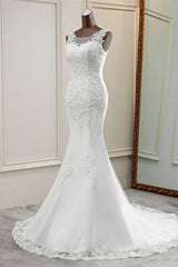 Stunning Jewel Sleeveless White Wedding Dresses White Mermaid Beadings Bridal Gowns-27dress