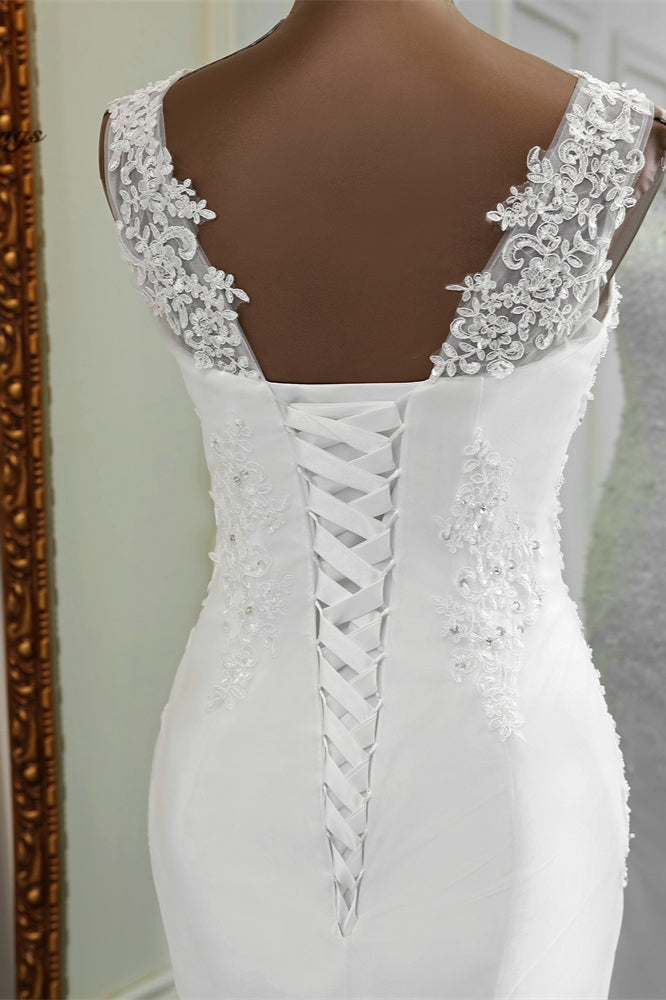 Stunning Jewel Sleeveless White Wedding Dresses White Mermaid Beadings Bridal Gowns-27dress