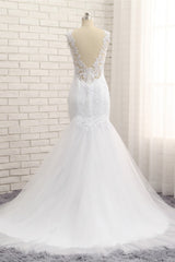 Stunning Jewel White Tulle Lace Wedding Dress Appliques Sleeveless Bridal Gowns On Sale-27dress