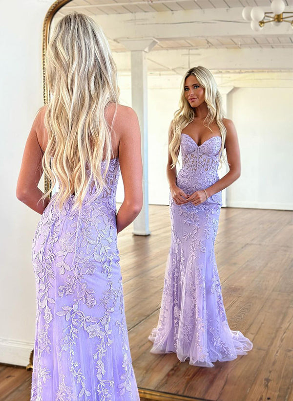 Stunning Lace Trumpet/Mermaid Sleeveless Prom Dress-27dress