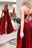 Stunning Long A-line V-neck Satin Backless Prom Dress With Slit-27Dress