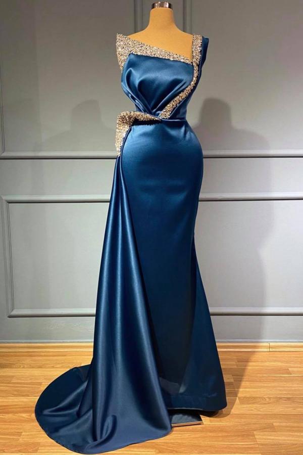 Stunning Long One shoulder Stretch Satin Mermaid Prom Dress-27Dress