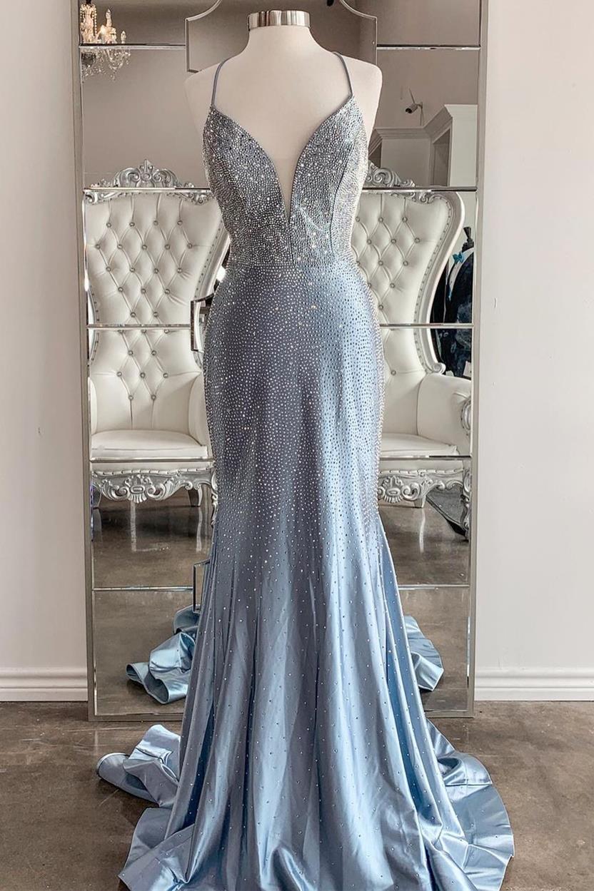 Stunning Mermaid Silver Long Prom Dress