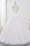 Stunning Off-the-Shoulder Ball Gown White Tulle Wedding Dress Sweetheart Sleeveless Beadings Bridal Gowns Online-27dress