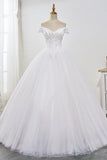 Stunning Off-the-Shoulder Ball Gown White Tulle Wedding Dress Sweetheart Sleeveless Beadings Bridal Gowns Online-27dress