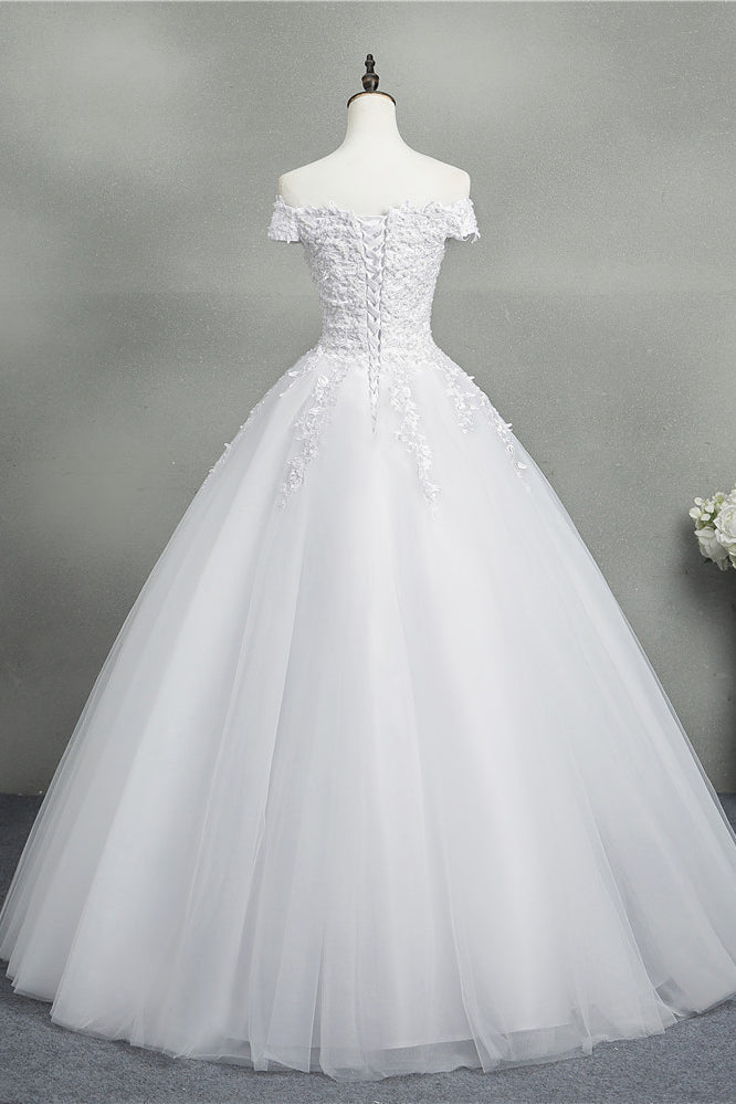 Stunning Off-the-Shoulder Sweetheart Wedding Dresses Short Sleeves Lace Appliques Bridal Gowns On Sale-27dress