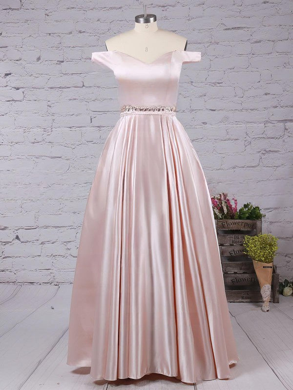 Stunning Satin Ball Gown for Prom - Off-the-shoulder Beading Detail