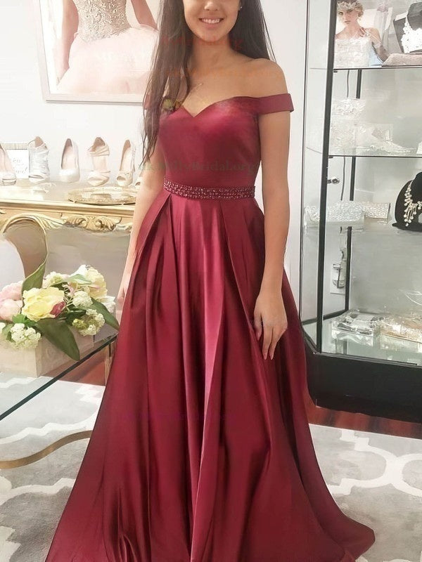 Stunning Satin Ball Gown for Prom - Off-the-shoulder Beading Detail