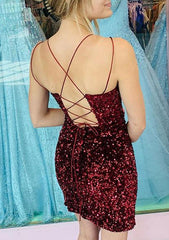 Stunning Sequined Sheath/Column V Neck Sleeveless Homecoming Dress - 27Dress