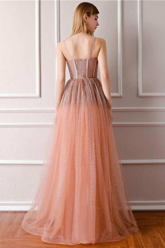 Stunning Spaghetti Straps Blush Pink Long Prom Dress