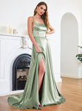 Stunning Spaghetti Straps Satin Floor Length Dress with Side Slit - 27Dress