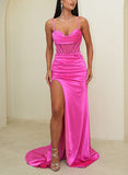 Stunning Sweetheart Satin Prom Dresses with Split Front Sheath/Column-27dress