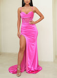 Stunning Sweetheart Satin Prom Dresses with Split Front Sheath/Column-27dress