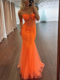 Stunning Sweetheart Tulle Trumpet/Mermaid Prom Dress with Lace Appliques