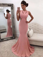 Stunning Trumpet/Mermaid Scoop Neck Silk-like Satin Sweep Train Prom Dresses