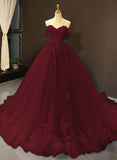 Stunning Tulle Off-the-Shoulder Prom Dress With Appliques Lace-27dress