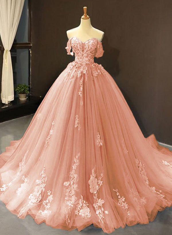 Stunning Tulle Off-the-Shoulder Prom Dress With Appliques Lace-27dress