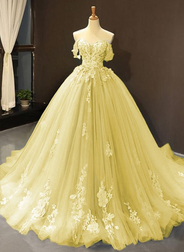 Stunning Tulle Off-the-Shoulder Prom Dress With Appliques Lace-27dress