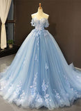 Stunning Tulle Off-the-Shoulder Prom Dress With Appliques Lace-27dress